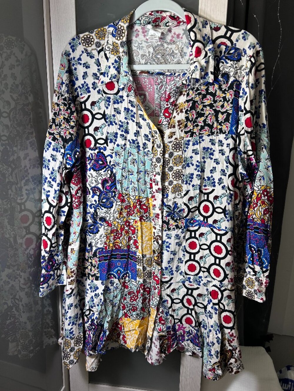 Women's Multi Print Republic Baby Doll Shirt Dress, Long Sleeve Size 2XL